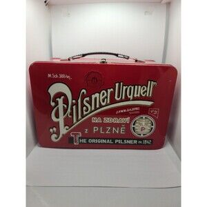 Red Pilsner Urquell Metal Tin Lunch Box, Bought from Bearded Thrift Machine.